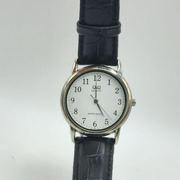 Q&Q by Citizen Black Leather Band Silver Tone Case Watch main image 9